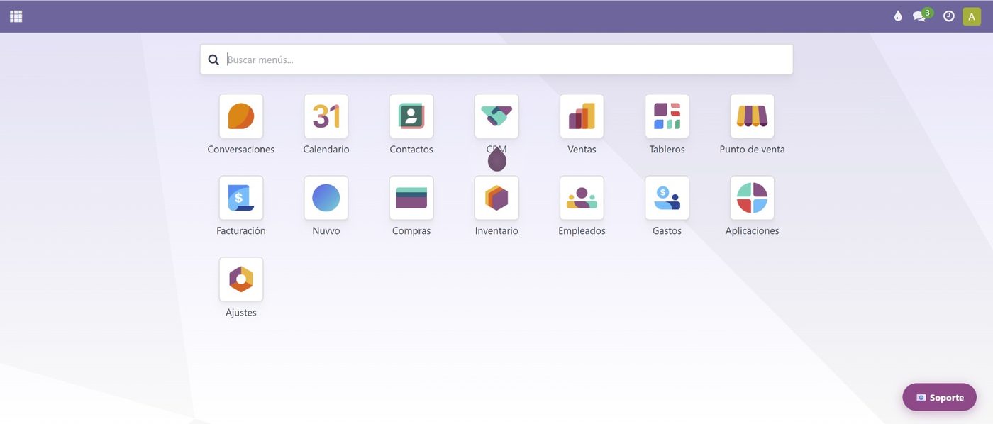 Menú principal de Nuvvo: POS, inventario, CRM, facturación, WhatsApp